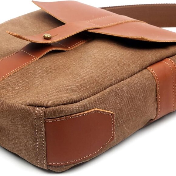 Genuine Leather & Waxed Canvas Crossbody Bag – 10-Inch, Waterproof & Durable - Picture 4 of 8